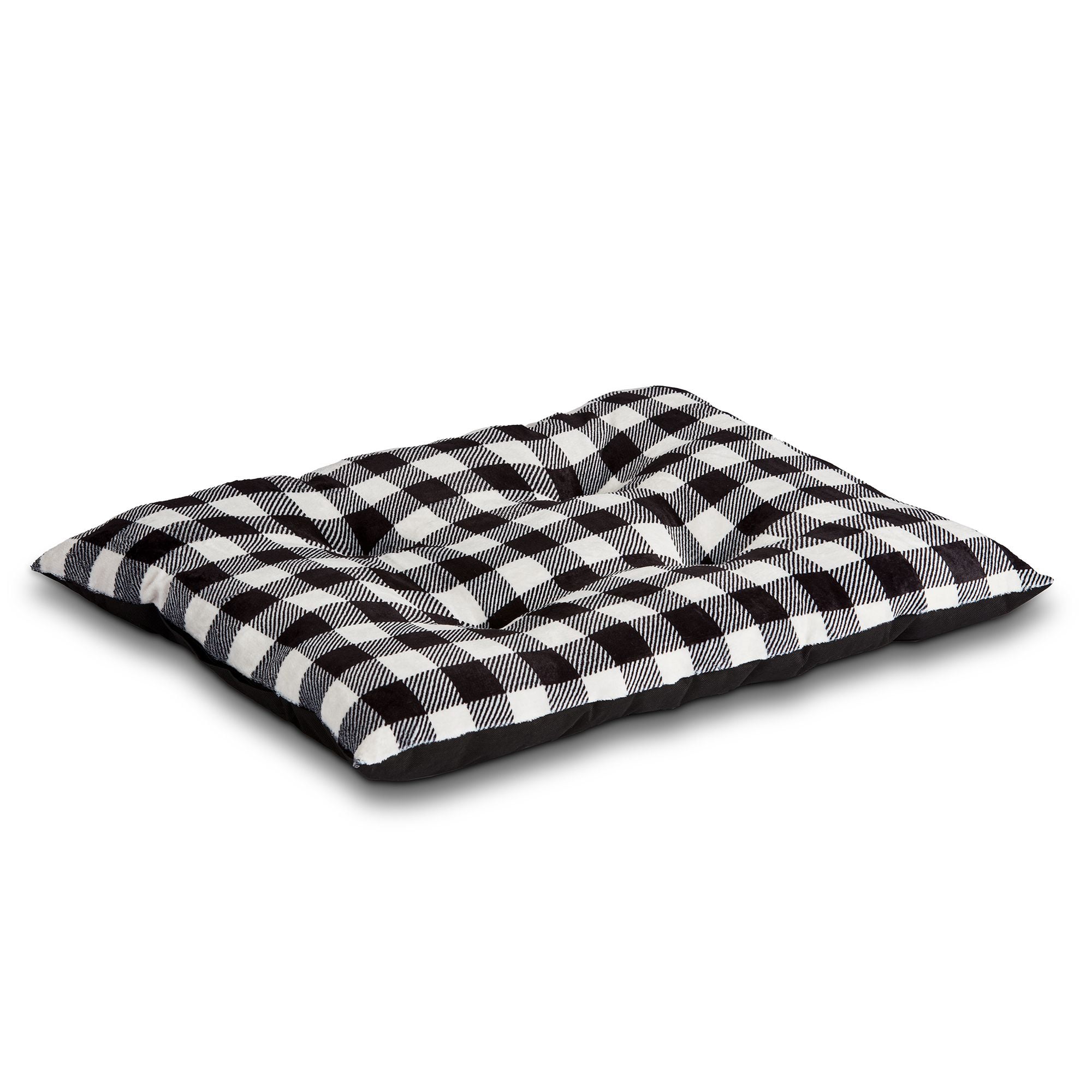 Vibrant Life Tufted Pillow Pet Bed, Medium, Black Buffalo Plaid, 27" x 36"