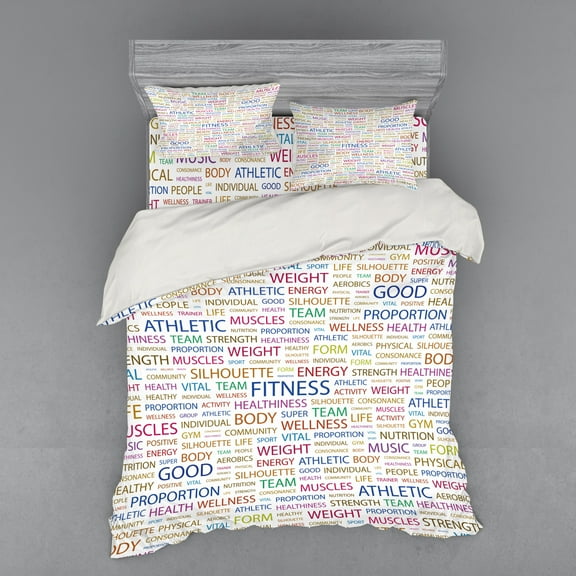 Ambesonne Fitness Bedding Set 4 Pcs, Psychical Activity Word, Queen, Multicolor