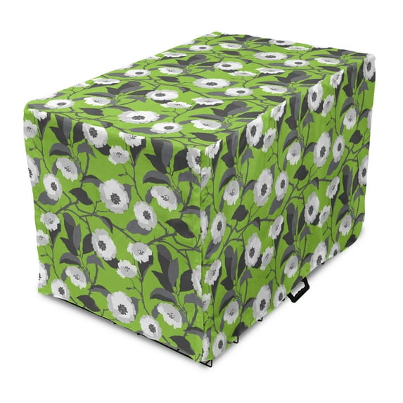 Floral Dog Crate Cover, Digitally Generated Flower Type with Big Leaves, Easy to Use Pet Kennel Cover Small Dogs Puppies Kittens, 7 Sizes, Lime Green Multicolor, by Ambesonne