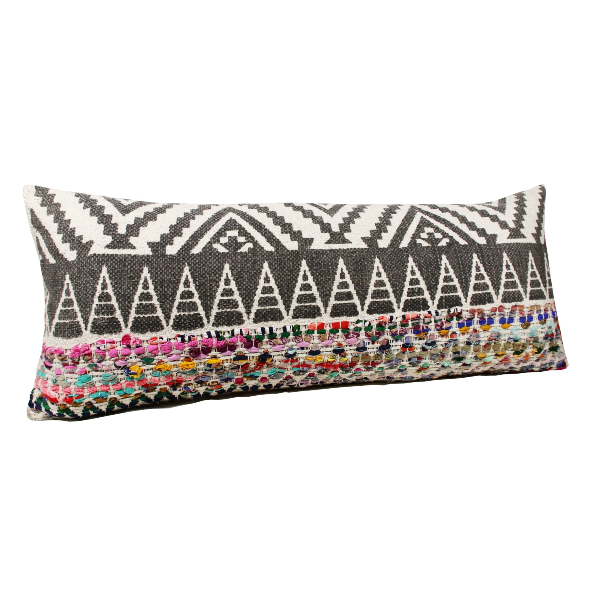 Laddha Home Designs Handwoven Braided Chevron Lumbar Pillow Cover - 36" - Multicolored