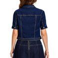 thumbnail image 3 of INSPIRE CHIC Women's Short Sleeve Denim Jackets Cropped Button Down with Pockets Classic Jean Jacket S Black Blue, 3 of 6