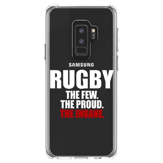 DistinctInk Clear Shockproof Hybrid Case for Samsung Galaxy S9+ PLUS (6.2" Screen) - TPU Bumper Acrylic Back Tempered Glass Screen Protector - Rugby The Few The Proud the Insane