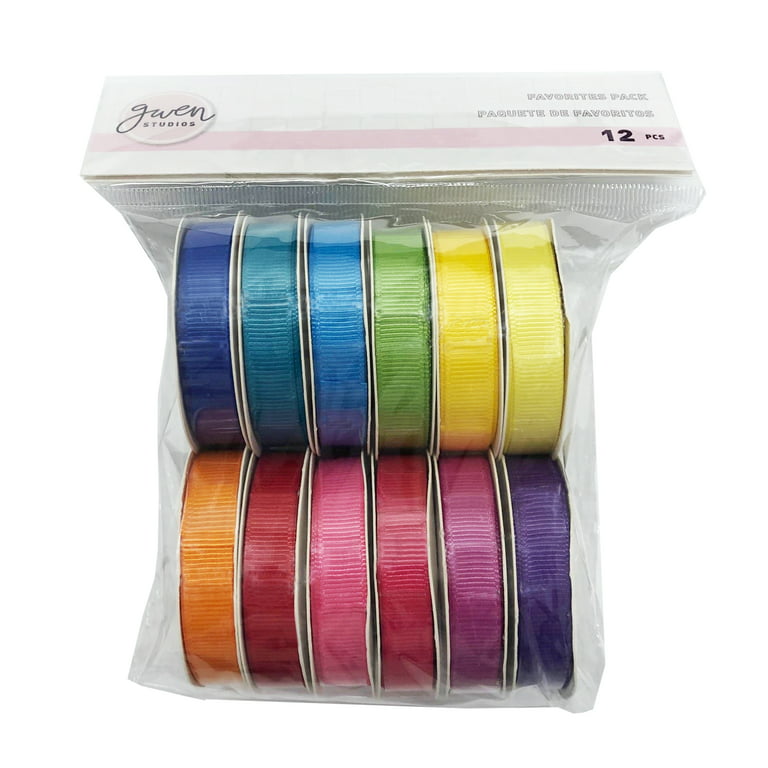 Gwen Studios Grosgrain Ribbon Pack for Crafts, Bows and Gift Wrap, 12 Bright Colors, 3/8 x 36 Yards