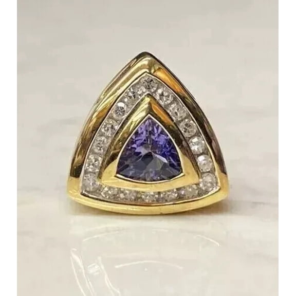 14k Yellow Gold Plated Silver 2Ct Trillion Cut Lab Created Tanzanite Women's Pendant