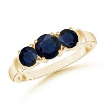 ANGARA Natural Vintage Style Three Stone Sapphire Wedding Band in 14K Yellow Gold for Women (Size-5mm) | September Birthstone, Anniversary, Jewelry Gift for Women | Natural Blue Sapphire Ring