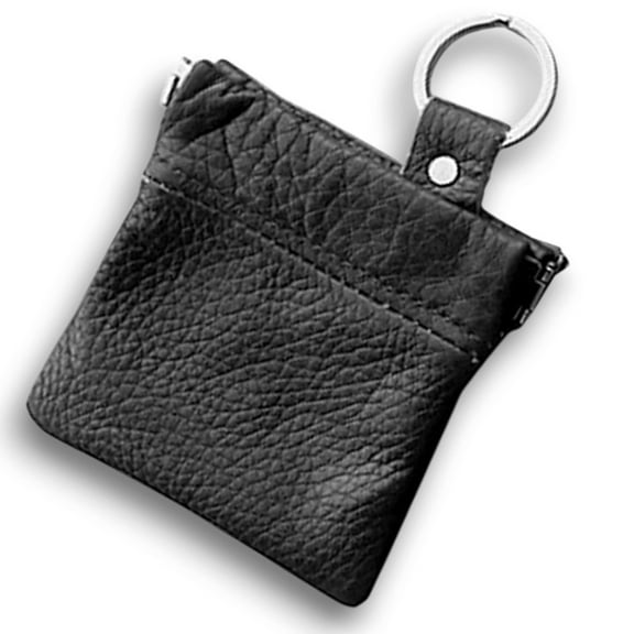 SILVERFEVER Leather Coin Purse Change Holder Squeeze Spring Closure Pouch w Key Ring, 3.5" by 3.5" - Great Gift for Men Women