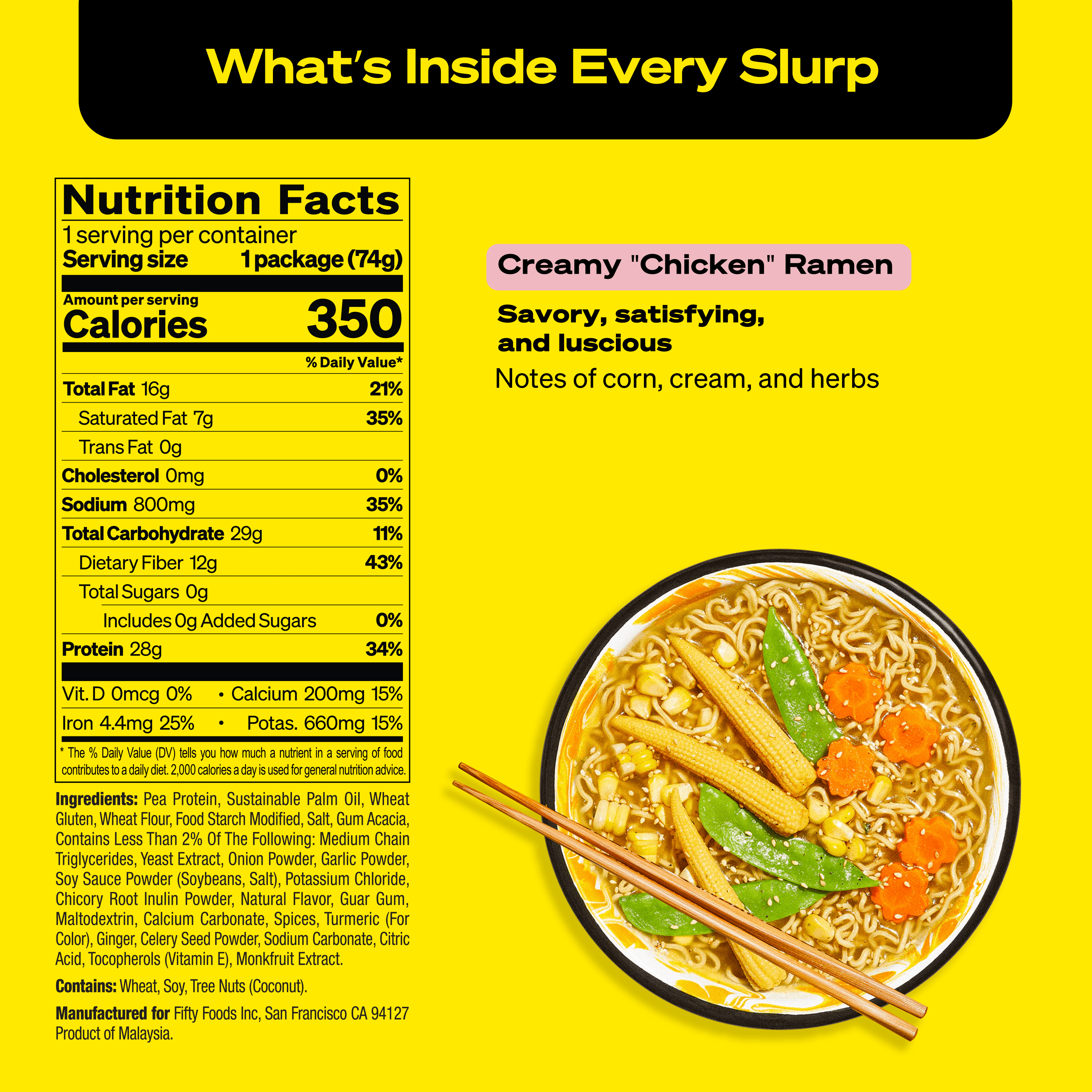 Immi Creamy "Chicken" Ramen Instant, 28g Protein, 12g Fiber, 100% Plant Based, 6 Pack