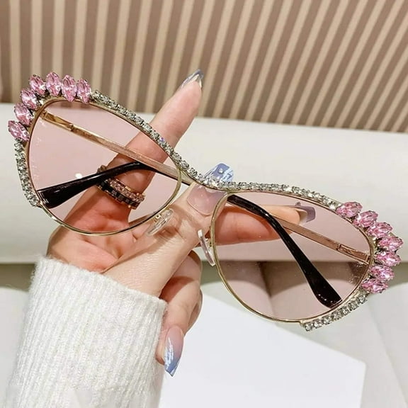 Cat-Eye Rhinestone Embellished Metal Sunglasses