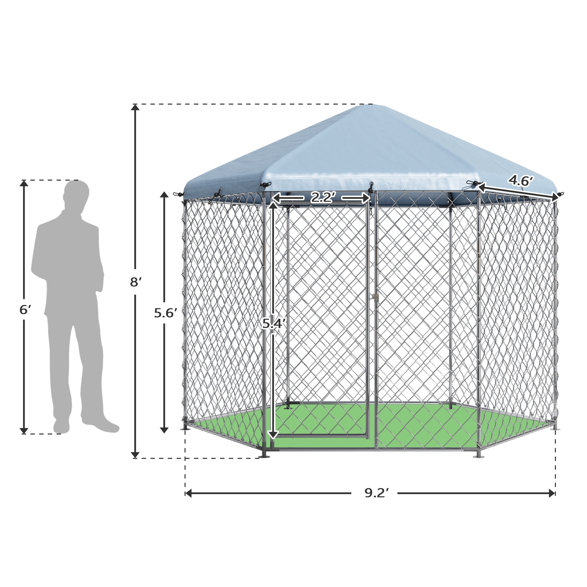 EUNHOO Dog Kennel Outside, 9.2'Lx9.2'Wx8'H Large Dog Fence for Yard, Outdoor Dog Enclosure with Roof,Metal Wire Pen for Big Dogs Run
