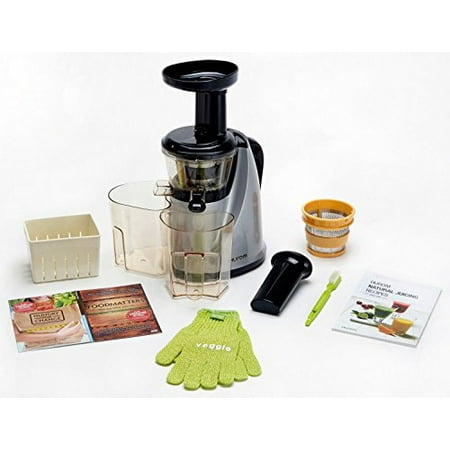 HUROM HU-100SB Masticating Slow Juicer Machine (Silver) with Juice Cap & BONUS GIFTS: Coarse ...