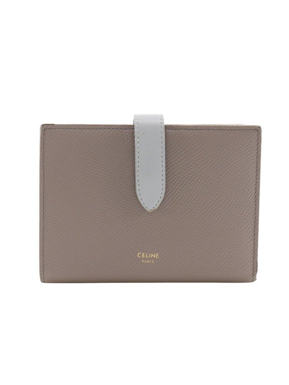 Pre-Owned CELINE Medium Strap Wallet Bifold Leather Gray Snap Button Unisex (Fair)