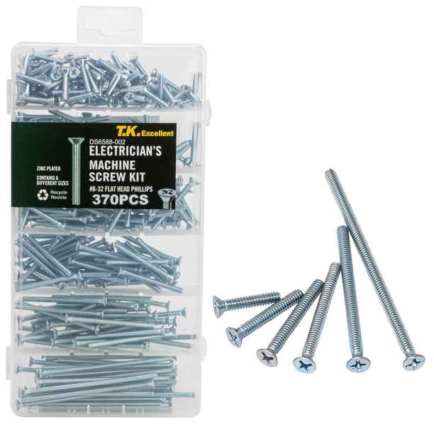 Kit de tornillos T.K.Excellent Phillips Electrician de cabeza plana, 370 unidades