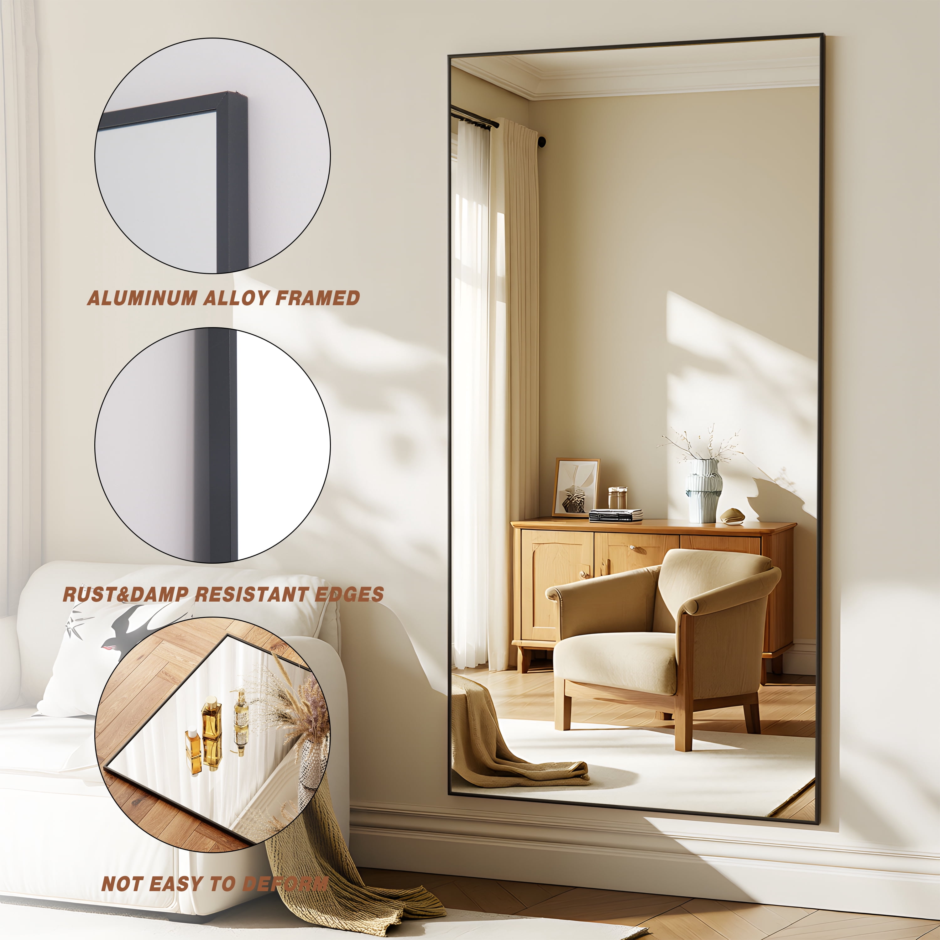 Easy4Home 71"x30" Rectangular Full Length Mirror Freestading Full Body Floor Mirror, Black