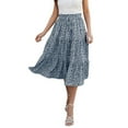 thumbnail image 5 of GXIPO Floral Midi Skirt for Women Summer Comfy Tiered Elastic High Waisted Skirts Vacation A-Line Flowy Swing Long Skirts Blue M, 5 of 9