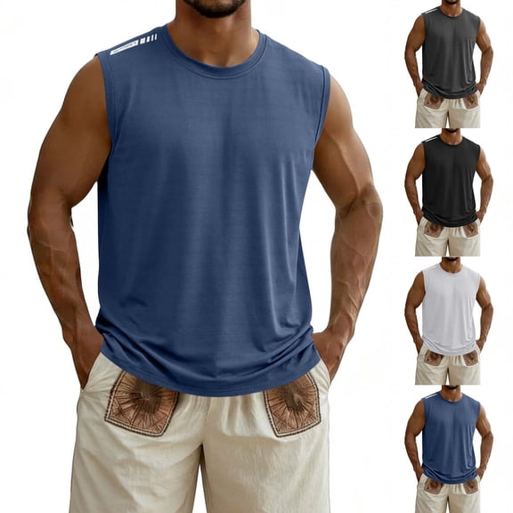 Men's Sleeveless Tank Top Cotton Athletic Muscle Tee Crew Neck Pullover Quick Dry Breathable Casual Running Gym Workout Beach Vacation Streetwear | TOPLIU,Black L