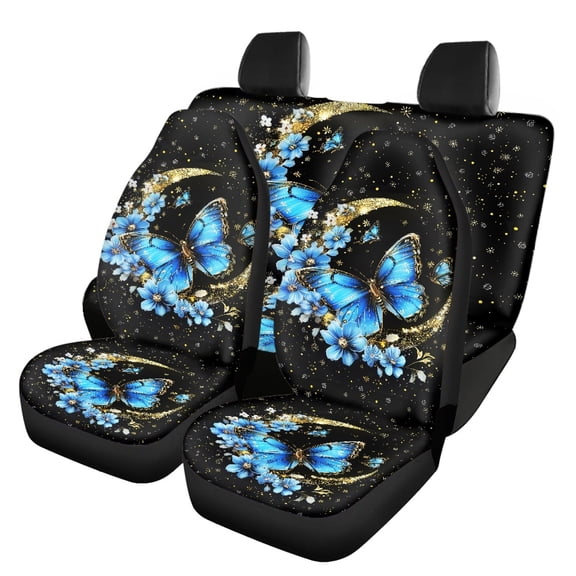 Pzuqiu Blue Butterfly Front and Rear Seat Cover Set Anti-Slip Easy to Install Car Seat Covers, Breathable Auto Accessories Compatible with SUV Cars Trucks