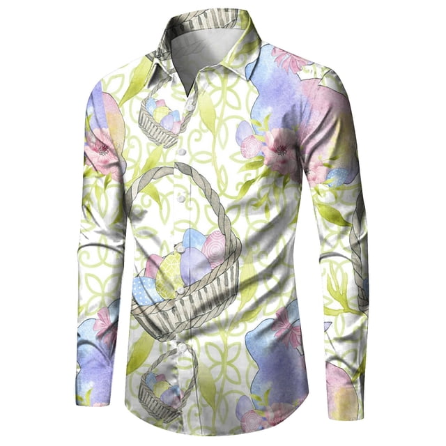 TechWave Chemise de Pâques pour Hommes, Impression Numérique 3D, Manches Courtes, Col à Revers, Boutons