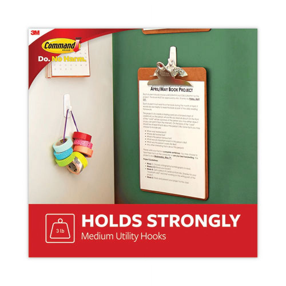 General Purpose Hooks, Plastic, White, 3 Lb Cap, 37 Hooks And 48 Strips/pack | Bundle of 10 Packs