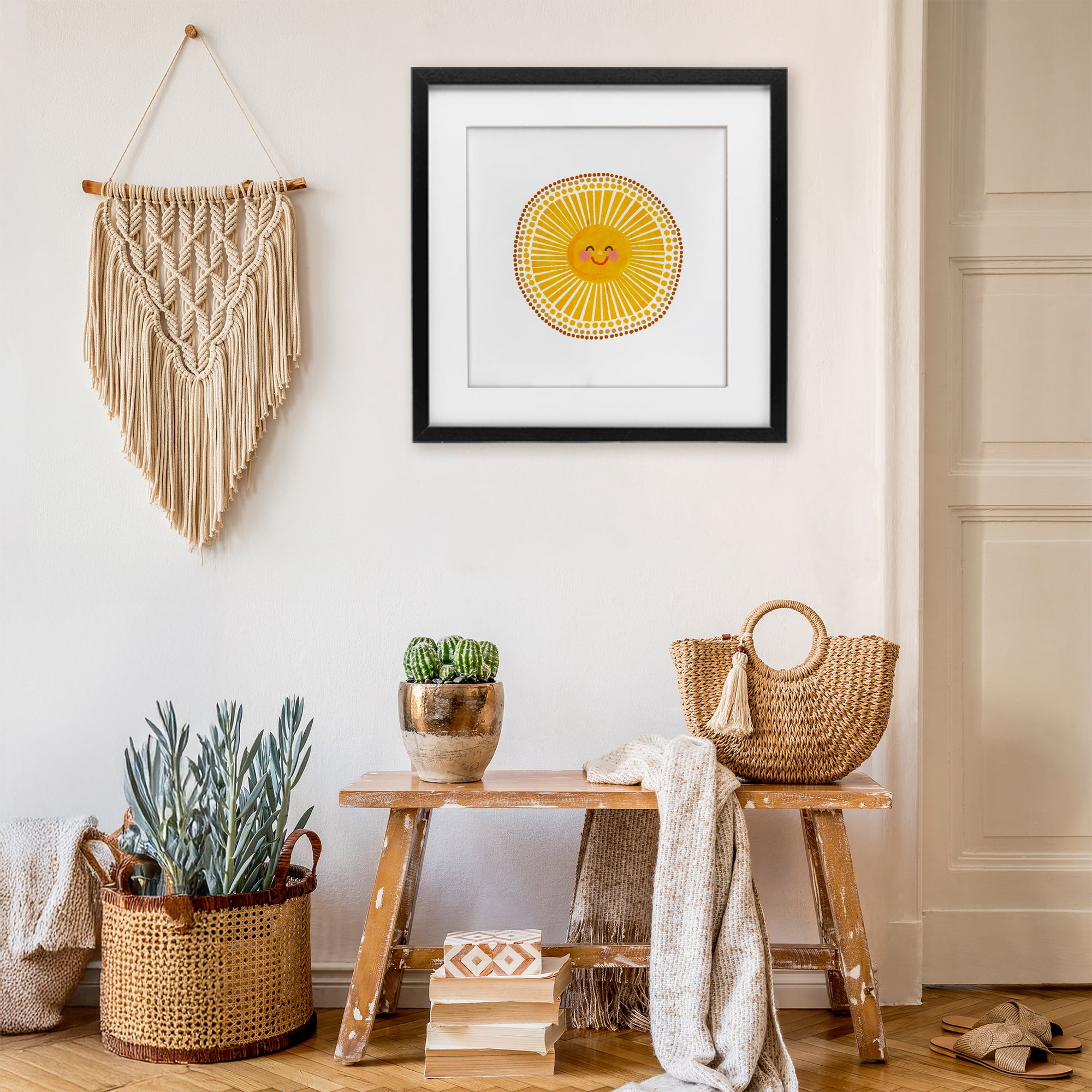 Stupell Industries Yellow Sun's Smile Black Framed Print Under Glass, design by Katherine Herrell Studio