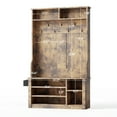 thumbnail image 6 of 5-in-1 Hall Tree Shoe Storage Bench, Entryway Clothes Rack with 7 Hooks, Overhead Storage, Rustic Brown, 6 of 8