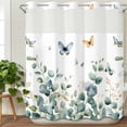 thumbnail image 3 of Eucalyptus No Hook Shower Curtain Waterproof, Bathroom Curtains with Snap in Liners and See Through Top Window, Spring Butterfly Nature Plant Aesthetics Hotel Style Bathtub Curtains Shower 72"Wx78"L, 3 of 8