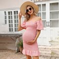 thumbnail image 3 of Womens Maternity Dress Short Sleeve Dress Square Neck/off Shoulder Summer Midi Dress, 3 of 4