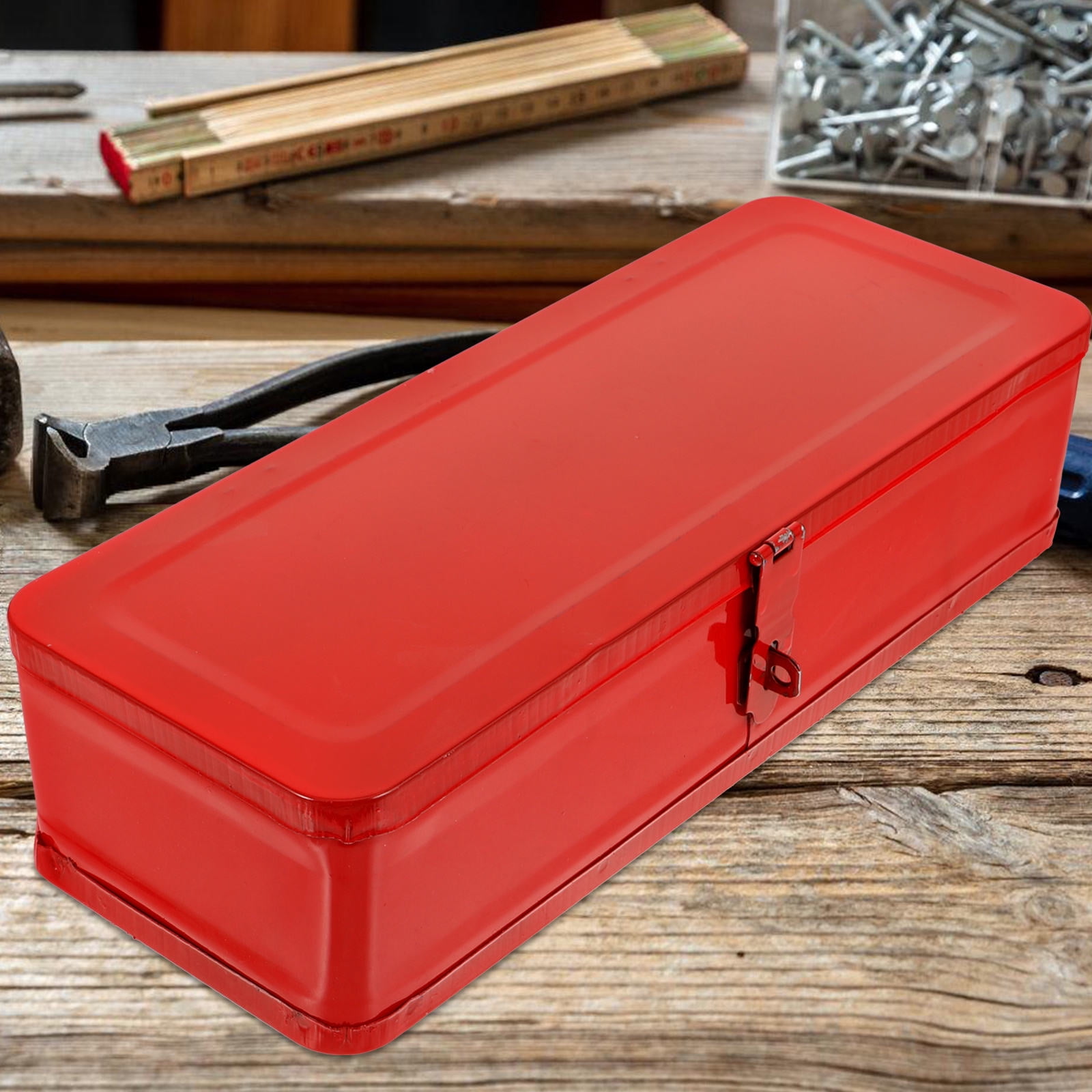 KALLORY Portable Red Metal Tool Box with Thickened Iron Material and Spacious Tool Storage
