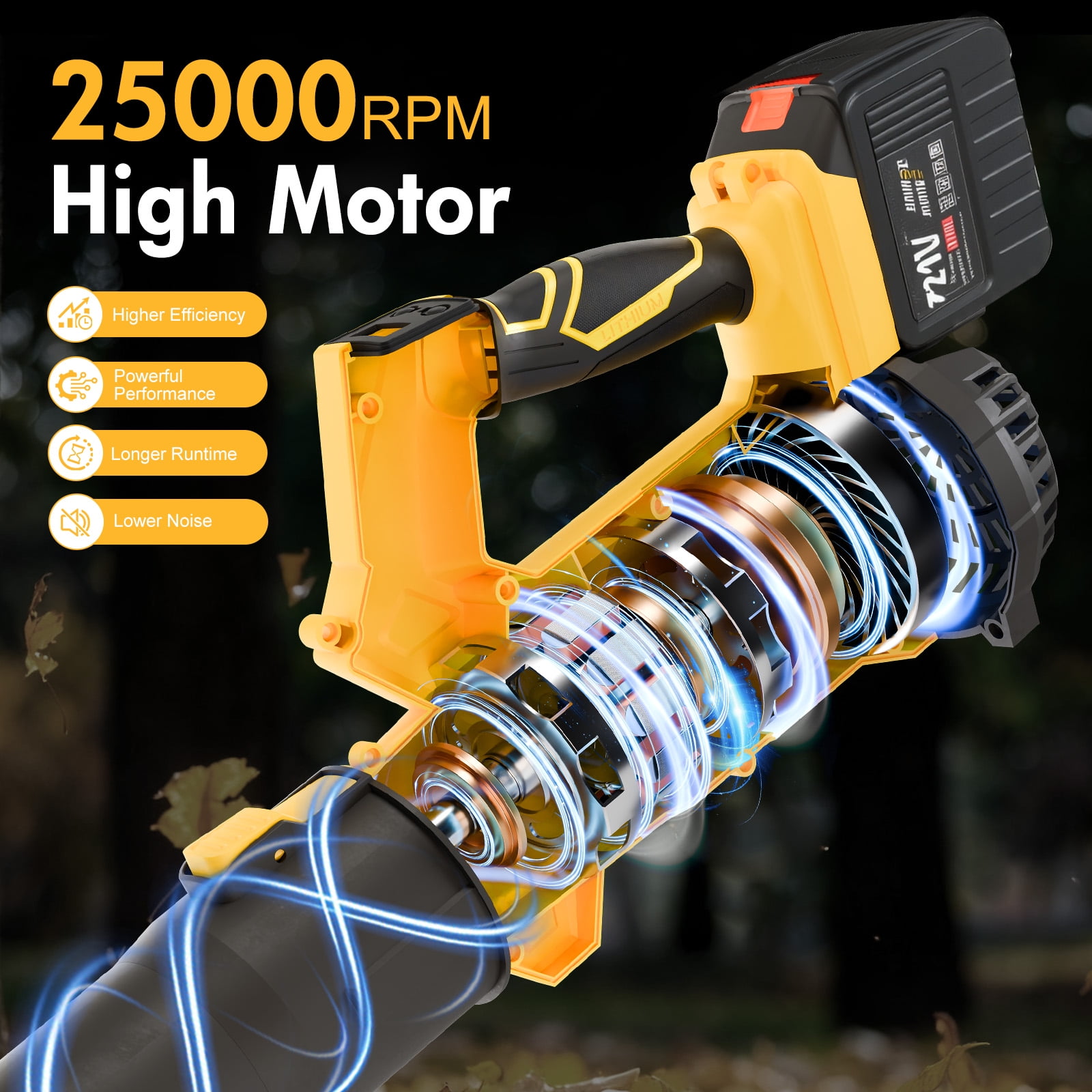Leaf Blower, 680CFM 280MPH 21V Leaf Blower Cordless with 2X6.0Ah Battery & Charger, Electric Leaf Blower for Lawn Care, Battery Powered Leaf Blower for Snow Blowing & Yard Patio Garden Cleaning