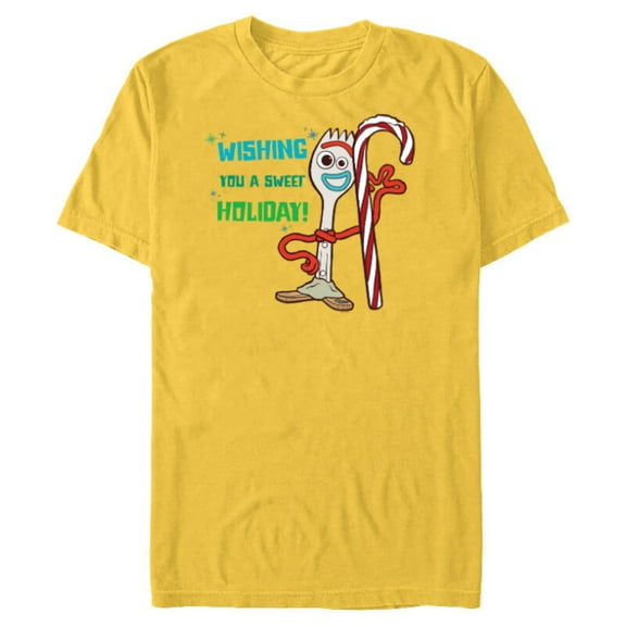 Disney PIXAR Toy Story Forky Wishing You A Sweet Holiday - Short Sleeve Blended T-Shirt for Adults - Customized-Yellow