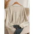 thumbnail image 3 of Womens Sweater Long Puff Sleeve V Neck Cardigan Lightweight Fashion Knit Tops Apricot L, 3 of 5