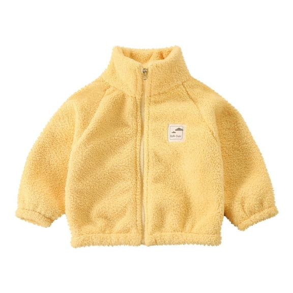 ATOGUTA Girls Jackets Soft Polar Fleece Full-Zip Mock Jacket Yellow, Size 6M-5T