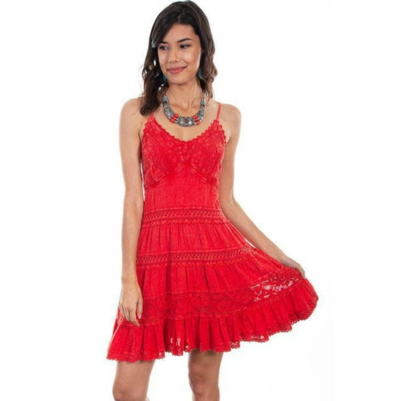 Scully Western Dress Womens Cantina Spaghetti Strap S Brick F0_PSL-173