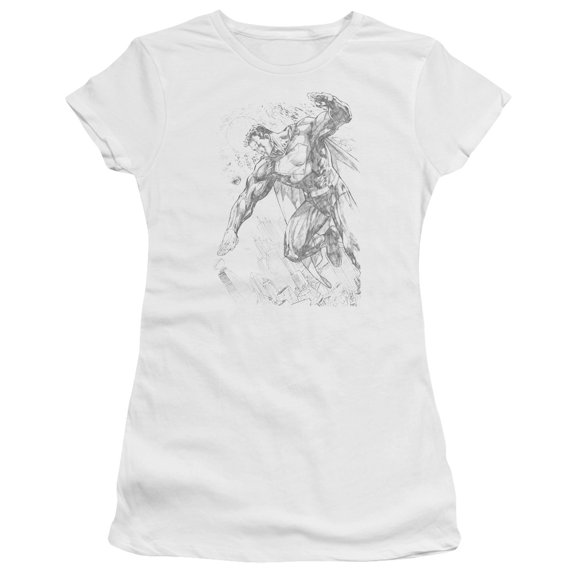 Superman Pencil City To Space Junior Women's T-Shirt Sheer White