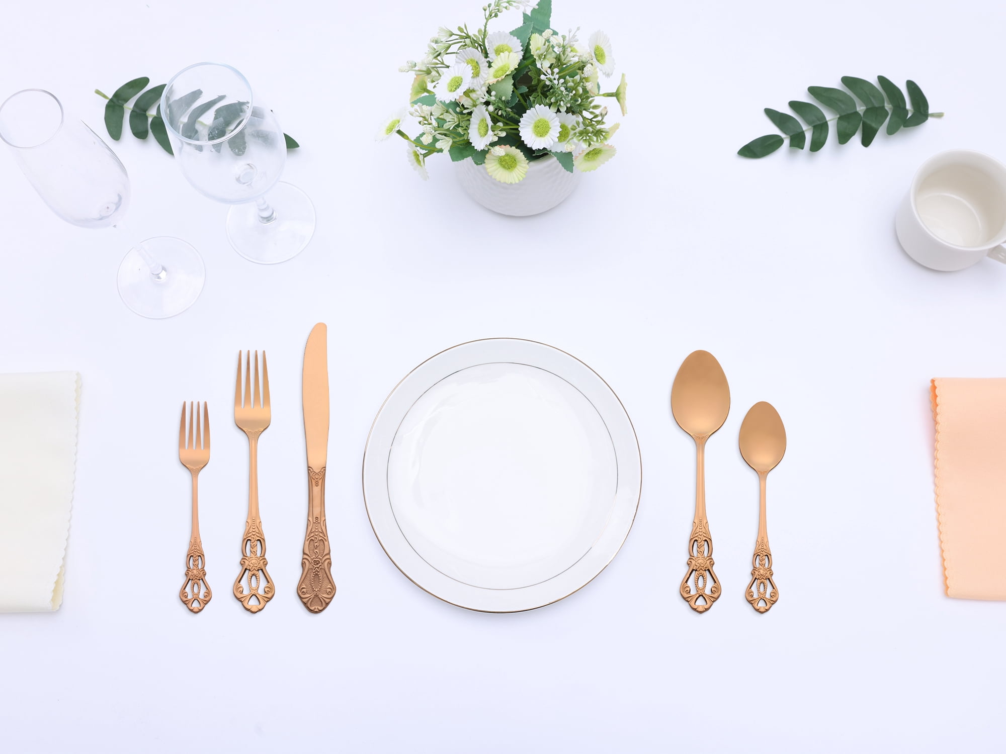 Unique Bargains 30 Piece Silverware Stainless Steel Flatware Set with Openwork Gold1