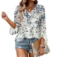 thumbnail image 6 of Delconic Womens V Neck Three Quarter Sleeve Floral Print Casual Loose Fit T Shirt Top Lightweight Soft Fabric Blouse for Daily Wear Office Travel Multicolor XL, 6 of 7