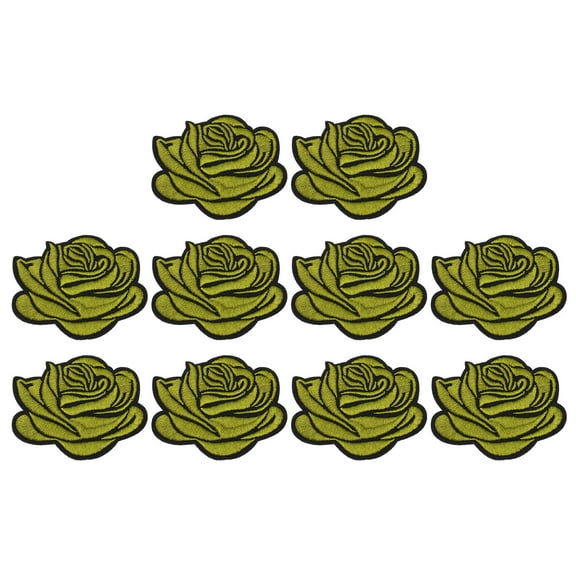 Uxcell 10 Pcs Green Rose Embroidered Patch Sew on Iron on Decorative Patch,2.6"Lx2.2"W