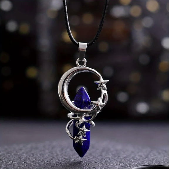 QQTDFG Lapis lazuli Gems Moon Star Crystal Necklace Magic Reiki Healing Amulet-default