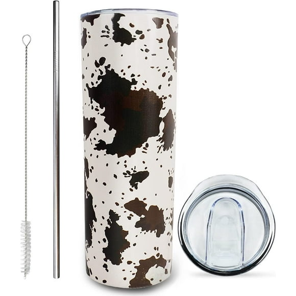 Cadeaux Imprimé Vache pour Femmes Hommes - Gobelet Imprimé Vache avec Couvercle et Paille - Tasse à Café Vache Isolée en Acier Inoxydable 20Oz - Cadeau d'Anniversaire Noël
