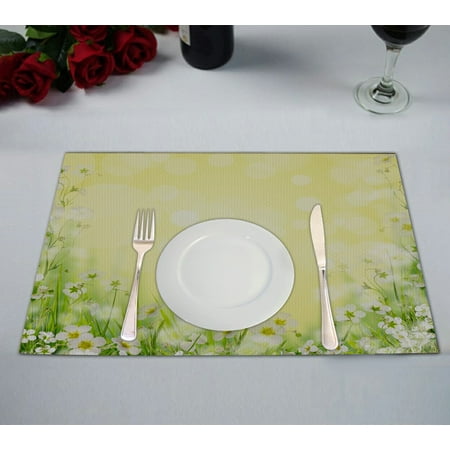 

ECZJNT Grass white flowers blurred nature floral border Placemat Table Mat Cup Mat 12x18 inch Set of 2
