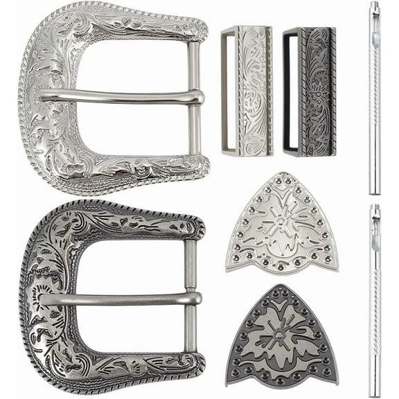 2 Set Replacement Belt Buckle Zinc Alloy Floral Engraved Buckles for Any Festivals and Occasions Gifts Silver & White K diy