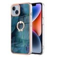 thumbnail image 2 of ELEHOLD Plating Rugged Case For iPhone 15 Slim Marble Pattern Heavy Duty Shockproof Stand Cover, with Shiny Rotating Ring Stand, Green, 2 of 7