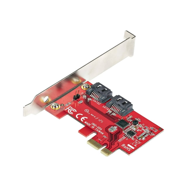 StarTech.com SATA PCIe Card, 2 Port PCIe SATA Expansion card, 6Gbps SATA Card, Full/Low Profile, PCI Express to SATA Adapter, ASM1061 Non-Raid SATA Controller Card - PCIe to SATA Converter - Storage controller - 2 Channel - SATA 6Gb/s - low profile - PCIe 2.0 x1 - red