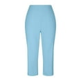 thumbnail image 7 of Huankd Capri Pants For Women Wide Leg Yoga Pants Plus Size Petite Pants High Waisted Dress Pants Loose Dressy Casual Cropped Pants Stretchy Summer Tummy Control Leggings With Pocket Sky Blue L, 7 of 7