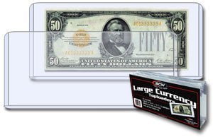 Pack of 50 BCW Older Large Dollar Bill  Deluxe Semi Rigid Vinyl Currency Holders 
