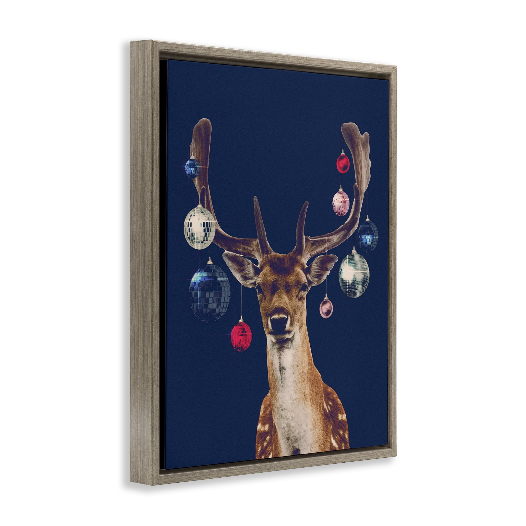 Stupell Industries Deer with Dazzling Ornaments Holiday Painting Brown Floater Framed Art Print Wall Art, 25 x 31
