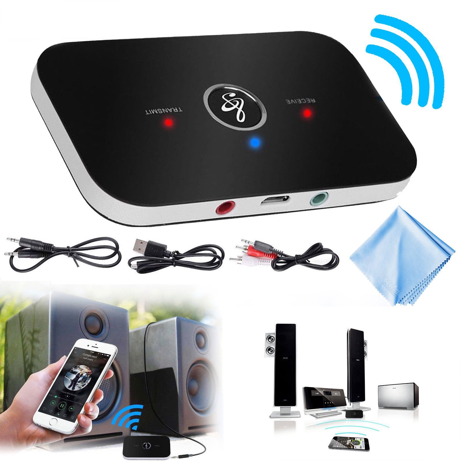 2in1 Bluetooth 4.2 Transmitter Receiver Wireless A2DP 3.5mm Stereo Audio Adapter 