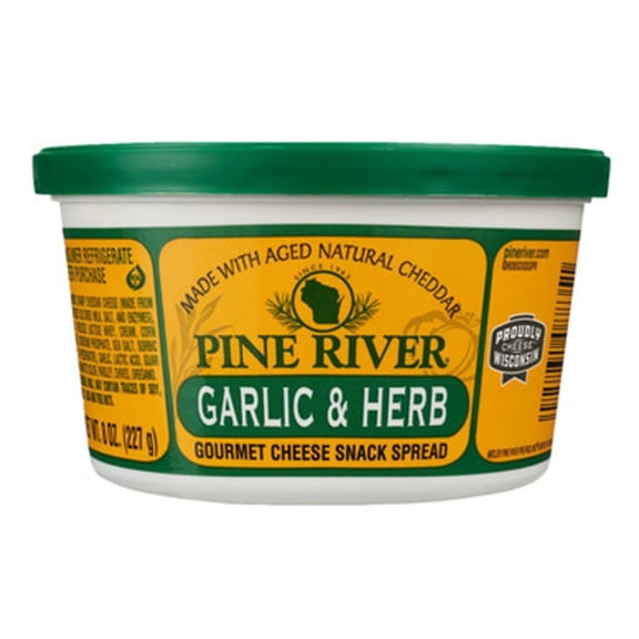 Pine River Cheese Spreads 3-Pack | Garlic & Herb | (3) 8 oz tubs | SHELF-STABLE | Earthy, Zesty & Creamy Wisconsin Pub Cheese Spread