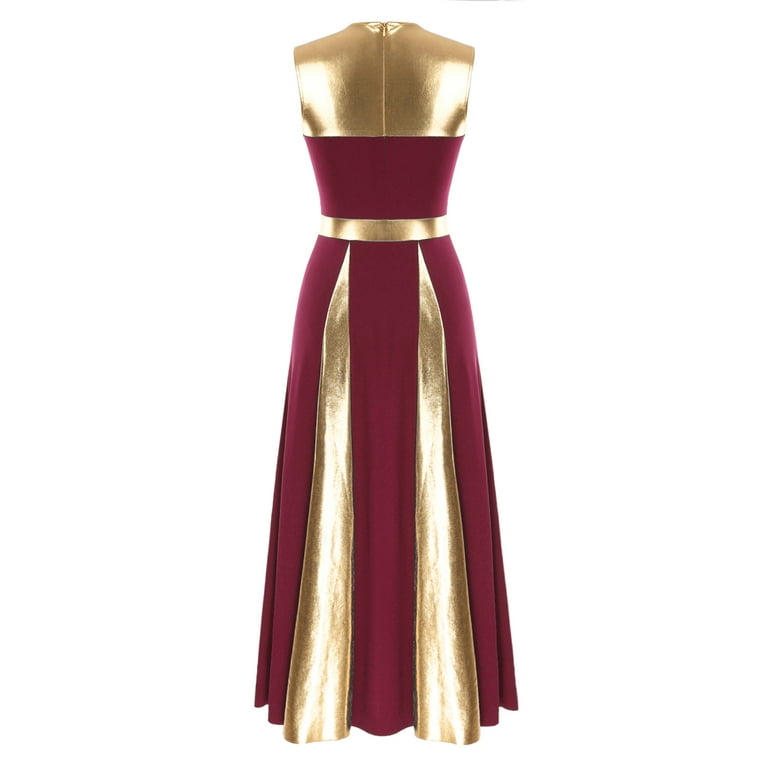 iiniim Women Color Block Sleeveless Dance Dress Sleeveless Maxi Robe  Dancewear Burgundy L - Walmart.com