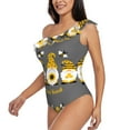 thumbnail image 3 of Yiaed Bee Kind Print Women One Piece Swimsuits Tummy Control One Shoulder Bathing Suits Pattern Ruffle Swimwear-Small, 3 of 8