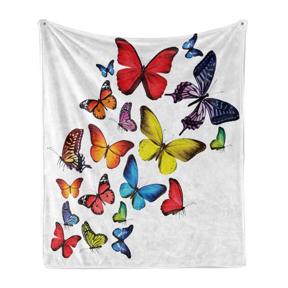 Butterflies Soft Flannel Fleece Throw Blanket, Many Different Butterflies Romance Togetherness